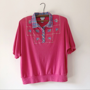 Vintage 90’s floral oversized short sleeve‎ pink sweatshirt M grandmacore